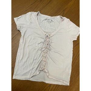 Aero Seriously Soft Love This Lace Up Shirt- Pink- Size S